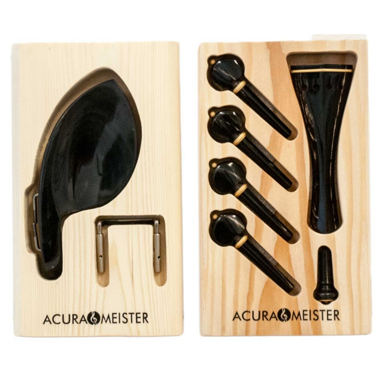 Acurameister Satz 7 tlg. Violine, Horn, Knopf und Kragen Buchsbaum mit Guarneri Kinnhalter
