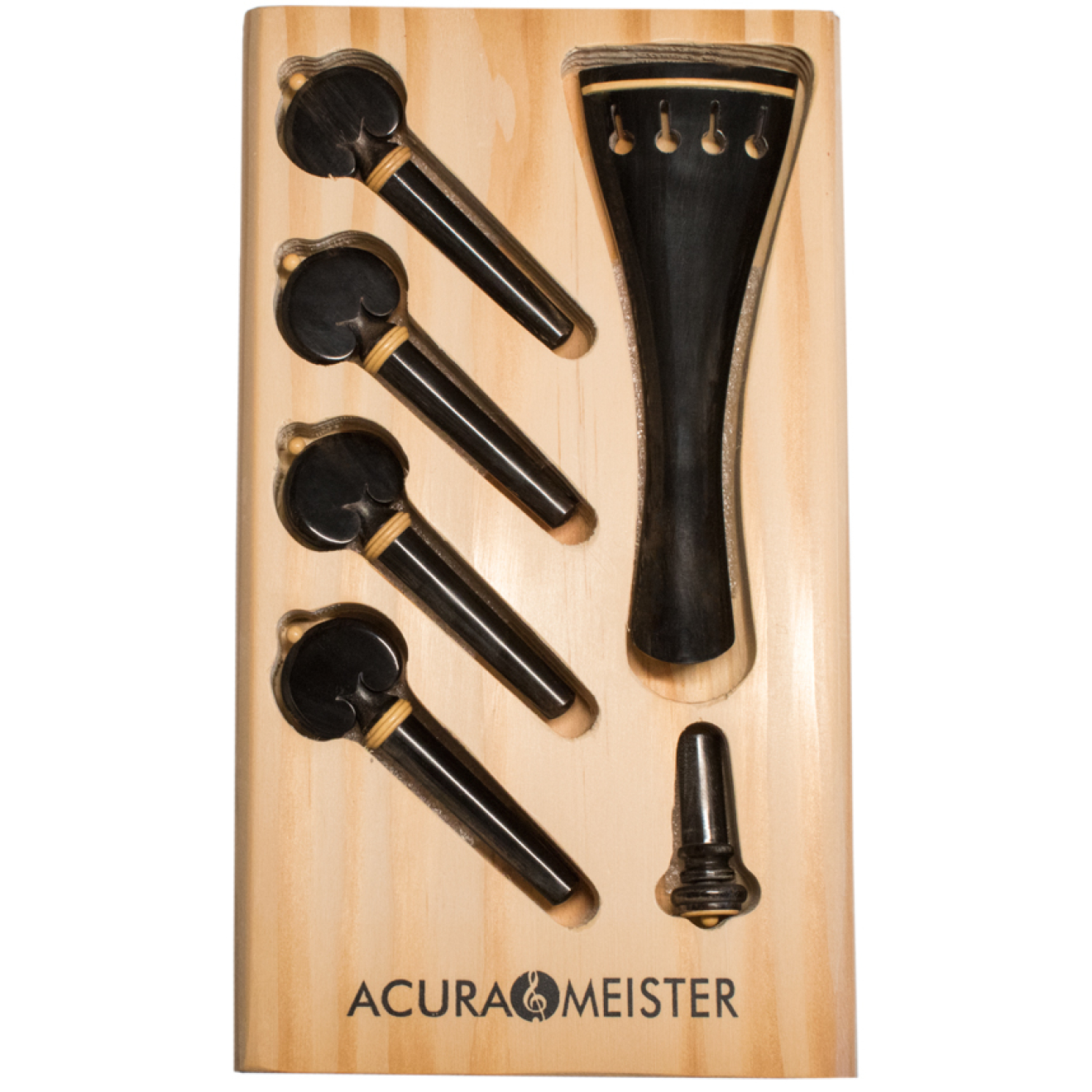 Acurameister Satz 6 tlg. Violine, Horn, Knopf und Kragen Buchsbaum